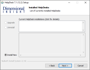Choosing an action for the HelpDesk Setup Wizard.